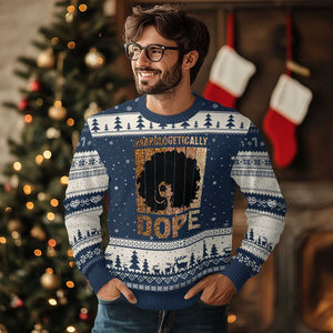 Melanin Queen Glitter Print Ugly Christmas Sweater Unapologetically Dope TS12 Navy Beige Print Your Wear