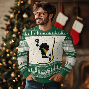 Black Woman Gift Ugly Christmas Sweater Melanin Queen Card TS12 Beige Green Print Your Wear