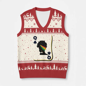 Black Woman Gift V-Neck Knit Sweater Vest Melanin Queen Card TS12 Beige Red Print Your Wear