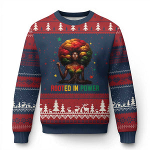 Melanin Queen Rooted In Power Ugly Christmas Sweater African American Afro Tree Of Life TS12 Navy Red Print Your Wear