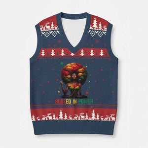 Melanin Queen Rooted In Power V-Neck Knit Sweater Vest African American Afro Tree Of Life TS12 Navy Red Print Your Wear