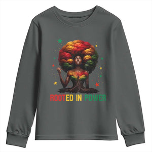 Melanin Queen Rooted In Power Youth Sweatshirt African American Afro Tree Of Life TS12 Dark Heather Print Your Wear