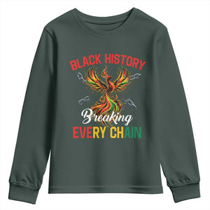 Phoenix Rising Breaking Every Chain Youth Sweatshirt Black History Month Freedom Gift TS12 Dark Forest Green Print Your Wear