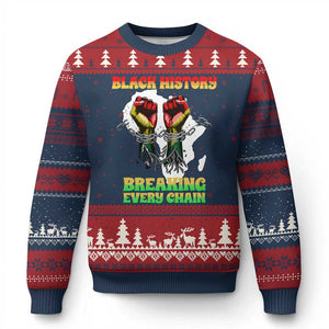 African American Civil Rights Gift Ugly Christmas Sweater Breaking Every Chain TS12 Navy Red Print Your Wear