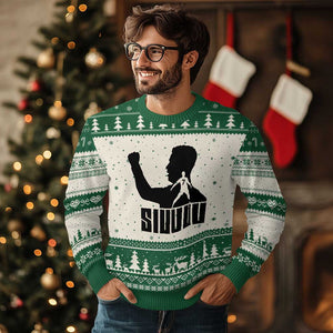 Siuuuu Number Seven Soccer Celebration Ugly Christmas Sweater Funny Sport Lovers Gift TS12 Beige Green Print Your Wear