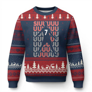 Siuuuu Soccer Celebration Ugly Christmas Sweater Gift For Fans TS12 Navy Red Print Your Wear