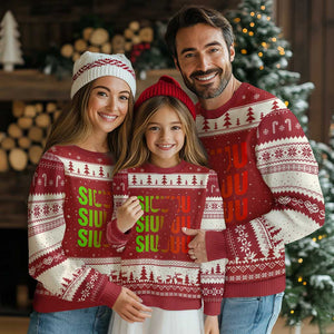 Siuuuu Soccer Celebration Ugly Christmas Sweater Gift For Soccer Lovers TS12 Red Beige Print Your Wear