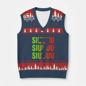 Siuuuu Soccer Celebration V-Neck Knit Sweater Vest Gift For Soccer Lovers TS12 Navy Red Print Your Wear