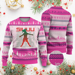 Funny Siuuuu Ugly Christmas Sweater Iconic Goal Shout Soccer Lover Gift TS12 Hot Pink Print Your Wear