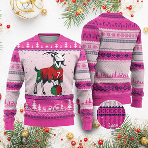 Number Seven Soccer GOAT Siuuuu Celebration Ugly Christmas Sweater TS12 Hot Pink Print Your Wear