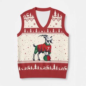 Number Seven Soccer GOAT Siuuuu Celebration V-Neck Knit Sweater Vest TS12 Beige Red Print Your Wear