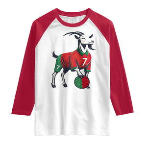 Number Seven Soccer GOAT Siuuuu Celebration Raglan Shirt TS12 White Red Print Your Wear