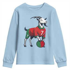 Number Seven Soccer GOAT Siuuuu Celebration Youth Sweatshirt TS12 Light Blue Print Your Wear