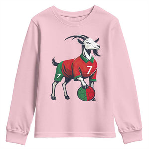 Number Seven Soccer GOAT Siuuuu Celebration Youth Sweatshirt TS12 Light Pink Print Your Wear