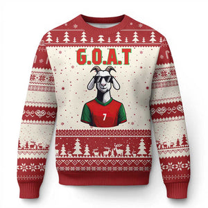 Siuuuu Goat Soccer Celebration Ugly Christmas Sweater Gift For Fans TS12 Beige Red Print Your Wear