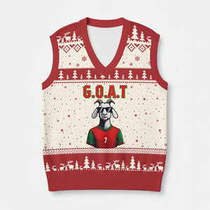 Siuuuu Goat Soccer Celebration V-Neck Knit Sweater Vest Gift For Fans TS12 Beige Red Print Your Wear