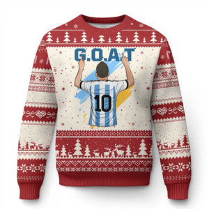 Legendary Number 10 Ugly Christmas Sweater Goat Of Soccer Gift For Fans TS12 Beige Red Print Your Wear