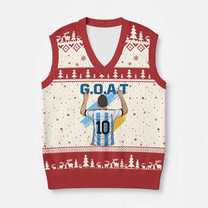 Legendary Number 10 V-Neck Knit Sweater Vest Goat Of Soccer Gift For Fans TS12 Beige Red Print Your Wear