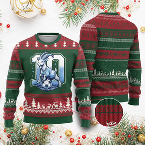 Number Ten The Goat Of Football Fans Ugly Christmas Sweater Soccer Lover Gift TS12 Red Green Print Your Wear