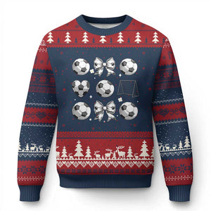Game Day Coquette Aesthetic Ugly Christmas Sweater Soccer Mom Gifts TS12 Navy Red Print Your Wear