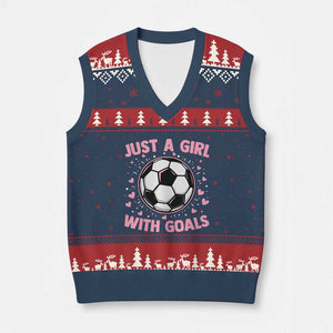 Just A Girl With Goals V-Neck Knit Sweater Vest Soccer Player Girl TS12 Navy Red Print Your Wear