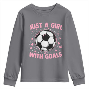 Just A Girl With Goals Youth Sweatshirt Soccer Player Girl TS12 Charcoal Print Your Wear