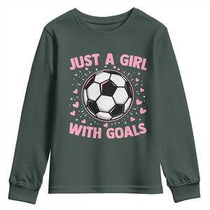 Just A Girl With Goals Youth Sweatshirt Soccer Player Girl TS12 Dark Forest Green Print Your Wear