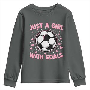 Just A Girl With Goals Youth Sweatshirt Soccer Player Girl TS12 Dark Heather Print Your Wear
