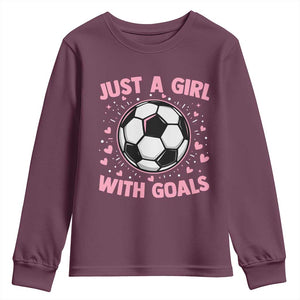 Just A Girl With Goals Youth Sweatshirt Soccer Player Girl TS12 Maroon Print Your Wear