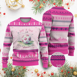 Just A Girl With Goals Ugly Christmas Sweater Soccer Gift For Her TS12 Hot Pink Print Your Wear