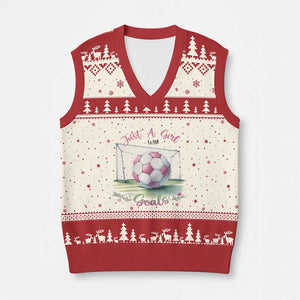 Just A Girl With Goals V-Neck Knit Sweater Vest Soccer Gift For Her TS12 Beige Red Print Your Wear