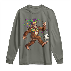 Funny Mardi Gras Bigfoot Playing Soccer Long Sleeve Shirt Football Fan Gift TS12 Military Green Print Your Wear
