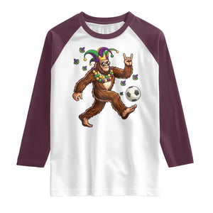 Funny Mardi Gras Bigfoot Playing Soccer Raglan Shirt Football Fan Gift TS12 White Maroon Print Your Wear