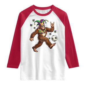 Funny Mardi Gras Bigfoot Playing Soccer Raglan Shirt Football Fan Gift TS12 White Red Print Your Wear