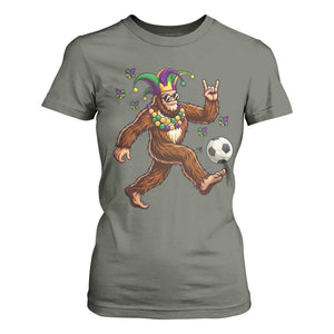 Funny Mardi Gras Bigfoot Playing Soccer T Shirt For Women Football Fan Gift TS12 Military Green Print Your Wear