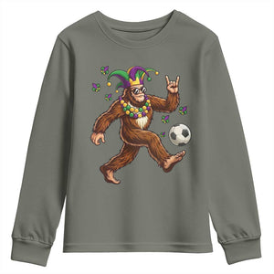 Funny Mardi Gras Bigfoot Playing Soccer Youth Sweatshirt Football Fan Gift TS12 Military Green Print Your Wear