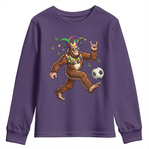 Funny Mardi Gras Bigfoot Playing Soccer Youth Sweatshirt Football Fan Gift TS12 Purple Print Your Wear