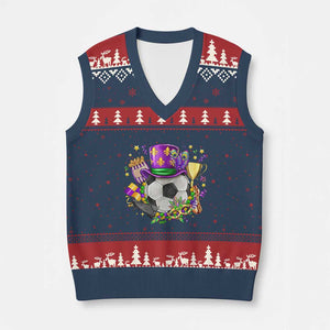 Mardi Gras Soccer Ball V-Neck Knit Sweater Vest Funny Soccer Player Gift TS12 Navy Red Print Your Wear