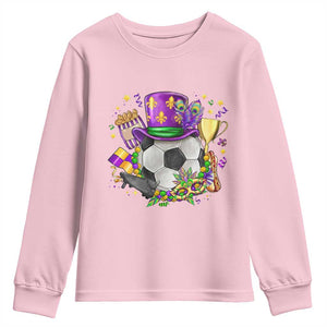 Mardi Gras Soccer Ball Youth Sweatshirt Funny Soccer Player Gift TS12 Light Pink Print Your Wear