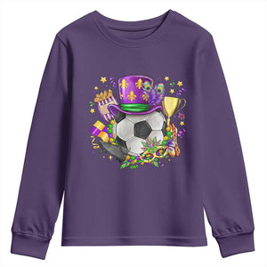 Mardi Gras Soccer Ball Youth Sweatshirt Funny Soccer Player Gift TS12 Purple Print Your Wear