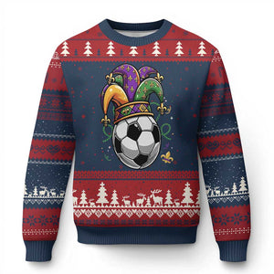 Mardi Gras Soccer Ball Ugly Christmas Sweater Funny Louisiana Carnival Sports Gift TS12 Navy Red Print Your Wear