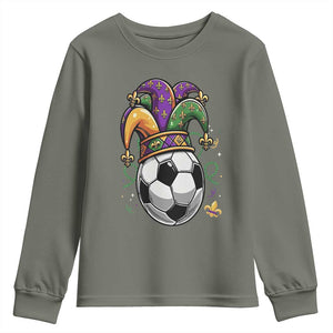 Mardi Gras Soccer Ball Youth Sweatshirt Funny Louisiana Carnival Sports Gift TS12 Military Green Print Your Wear