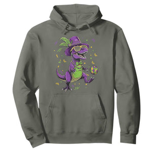 Funny Mardi Gras Dinosaur Playing Soccer Hoodie TS12 Military Green Print Your Wear