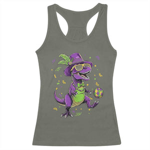 Funny Mardi Gras Dinosaur Playing Soccer Racerback Tank Top TS12 Military Green Print Your Wear
