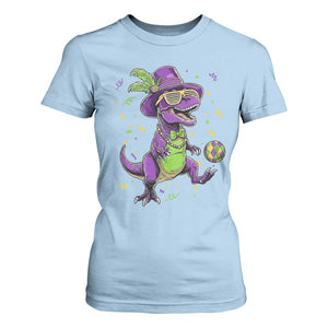 Funny Mardi Gras Dinosaur Playing Soccer T Shirt For Women TS12 Light Blue Print Your Wear
