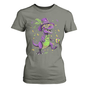 Funny Mardi Gras Dinosaur Playing Soccer T Shirt For Women TS12 Military Green Print Your Wear