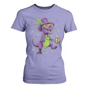Funny Mardi Gras Dinosaur Playing Soccer T Shirt For Women TS12 Violet Print Your Wear