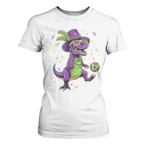 Funny Mardi Gras Dinosaur Playing Soccer T Shirt For Women TS12 White Print Your Wear