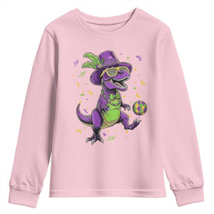 Funny Mardi Gras Dinosaur Playing Soccer Youth Sweatshirt TS12 Light Pink Print Your Wear