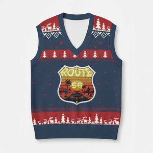 Retro Route Highway 66 V-Neck Knit Sweater Vest Vintage Americana Road Trip TS12 Navy Red Print Your Wear
